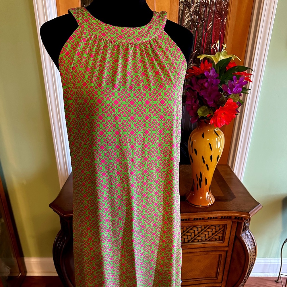 Banana Boat Smooth Stretch Geo Print Halter Tank Dress Size Large NWT